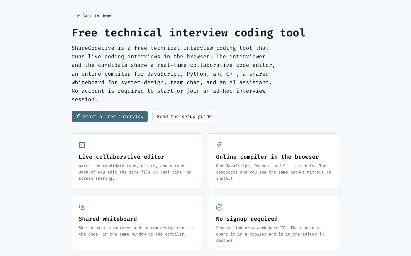 The interviews landing page showing the interview use case